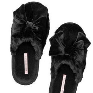 Victoria Secret Bow Slippers Black Large
